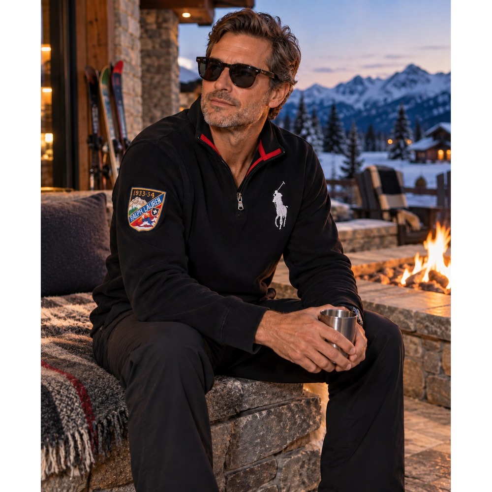 Polo Ralph Lauren Big Pony 1933-34 Ski Patch 1/4 Zip Sweater Mens L Black